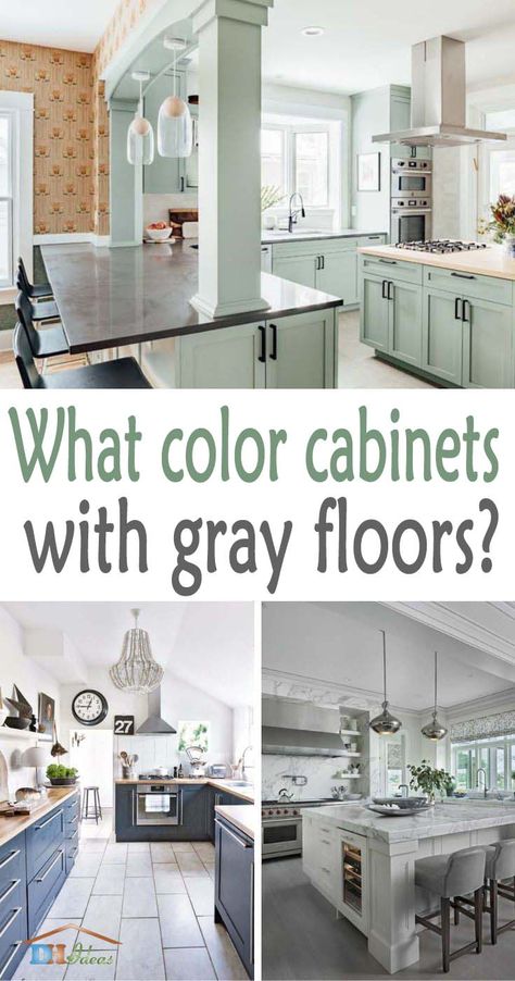 Kitchen Cabinets With Gray Floors, Cabinets With Gray Floors, Kitchen Designs 2023, Grey Wood Floors Kitchen, Grey Tile Kitchen Floor, Kitchen Cupboard Colours, Light Grey Flooring, Gray Floors, Color Cabinets