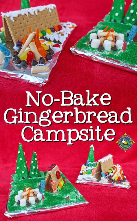 No Bake Gingerbread Campsite Tutorial - Love to go camping? Then you will enjoy creating this No Bake Gingerbread Campsite. This fun and easy activity uses graham crackers and candy. It's fun for the whole family! #camping #gingerbread #Christmas #familyactivity Chore Ideas, Kids Christmas Crafts, Camping Uk, Christmas Delights, Girl Scout Activities, Amazing Desserts, Scout Activities, Scouts Crafts, Diy Posts