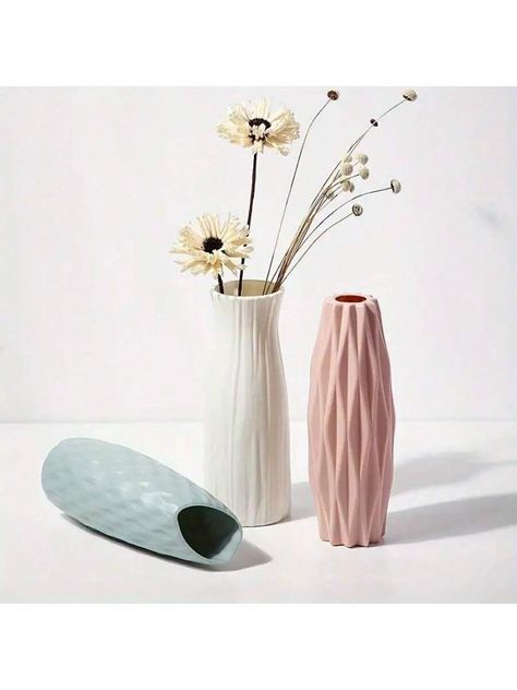 1pc Minimalist Nordic Style Plastic Vase - Shatterproof Artificial Flower Vase, Rectangular Design, Suitable For Living Room Decor Multicolor    PP     Home Decor, size features are:Bust: ,Length: ,Sleeve Length: Flower In Pot, Plastic Vase, Pot Storage, Fresh Flowers Arrangements, Simple Flower, Home Decor Vases, Fresh Flower, Simple Flowers, Contemporary Home Decor