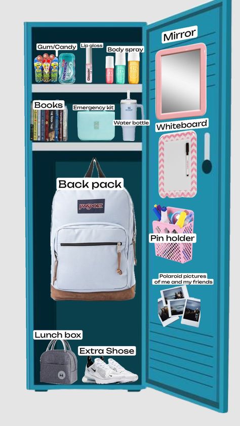 Loker for school idea Cute Locker Ideas, Locker Essentials, High School Essentials, School Locker Organization, School Locker Decorations, Middle School Lockers, High School Lockers, Idea For School, Middle School Essentials