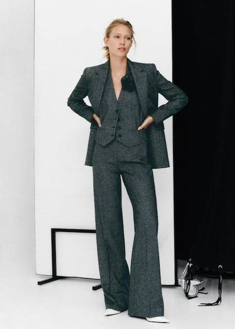 30 New H&M and Mango Items That Are So Chic | Who What Wear Formal Suits, Thick Pants, Short Puffer Jacket, Red Tights, Belted Wrap Dress, Business Photoshoot, Womens Suits Business, Ribbed Knit Dress, Gray Suit