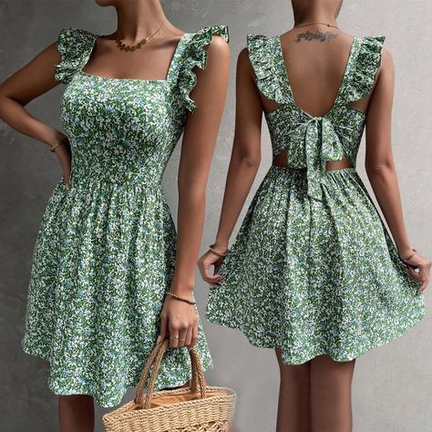 $18.90+Shipping=🌼👗Summer A-Line Bowknot Back Dress - Floral Smocked Bodice Sundress💃 > #summerdress #summerdresses #summerdresses #summerdressing #summerdresses👗 - This casual yet chic dress is perfect for a wide range of occasions, from casual outings to garden gatherings and everything in between. Womens Beach Dresses, Beach Holiday Dresses, Backless Design, American People, Neck Ruffle, Midi Dress Sleeveless, Floral Midi Dress, Beach Dresses, Dress With Bow