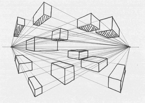 2 Point Perspective Practice Linear Perspective Art, Practice Drawing Shapes, 2 Point Perspective Drawing, 2 Point Perspective, Two Point Perspective, Perspective Sketch, Perspective Drawing Architecture, Perspective Drawing Lessons, One Point Perspective