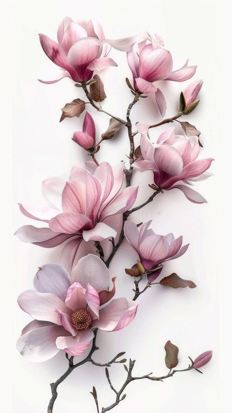 Magnolia Blossoms on White Background stock images Magnolia Bush Shrubs, Magnolia Tree Art, Magnolia Flower Photography, Magnolia Flower Wallpaper, Magnolia Aesthetic, Organic Shapes In Nature, Magnolia Background, Magnolia Plant, Chinese Magnolia