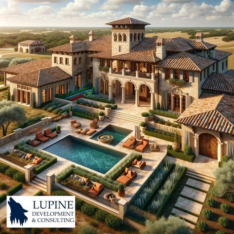 Mansion Exterior Luxury Modern, Tuscan Bloxburg House, Modern Tuscan Style Homes, Tuscan Mansion, Tuscan House Plans, Castle House Design, Mediterranean Mansion, House Mediterranean, Tuscan Style Homes