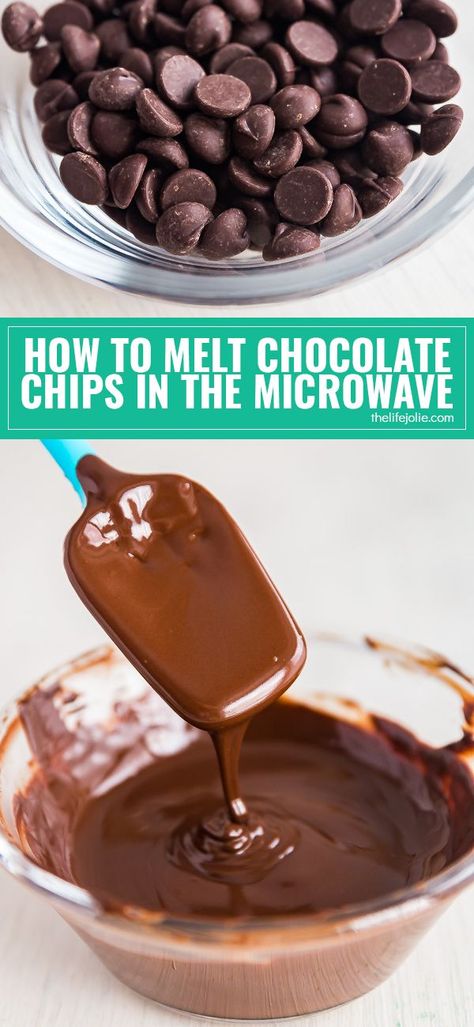 Melting chocolate can be tricky but I'm going to show you a few simple steps for how to melt chocolate chips in the microwave without all the hassle of a double boiler! via @thelifejolie Melt Chocolate For Dipping, How To Melt Chocolate, Cooking Charts, Melt Chocolate In Microwave, Candy Melt, Caramel Recipe, Chocolate Work, Decorative Cakes, Cake Piping