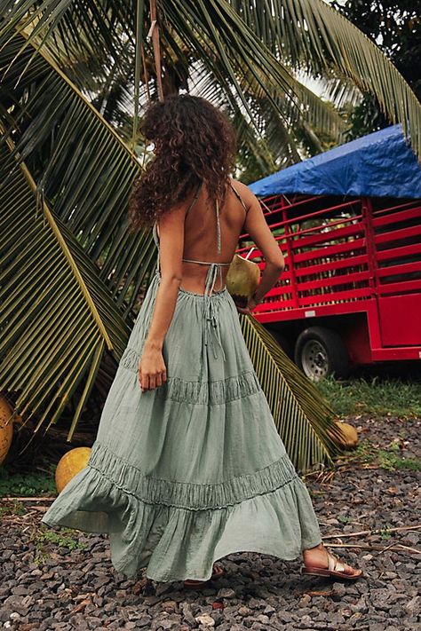 Taking Sides Maxi Backless Midi Dress, Sea Spray, Bohemian Maxi Dress, Tiered Maxi Dress, Western Dresses, Back Design, Flowy Dress, Free People Dress, Boho Outfits