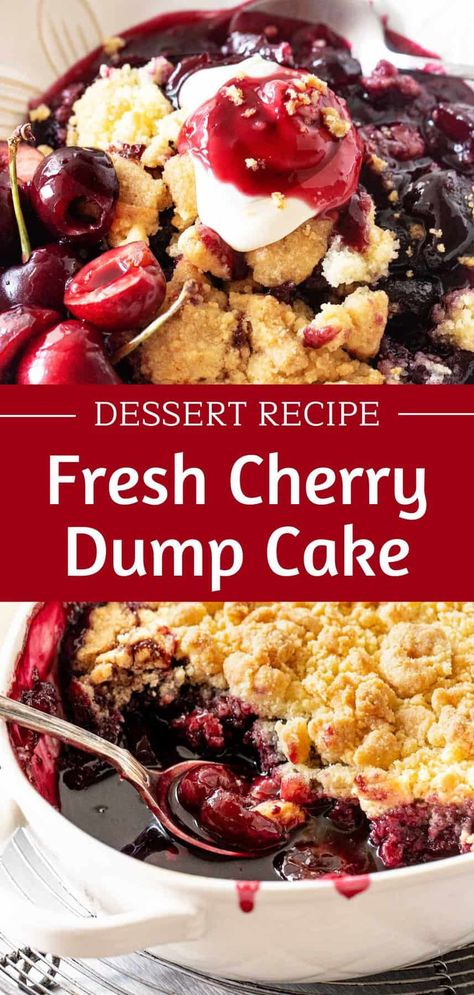 Cherry Desserts With Frozen Cherries, Cherry Cobbler Recipe Fresh Cherries, Uses For Frozen Cherries, Fresh Cherry Recipes Dessert, Sweet Cherry Desserts, Dump Cake With Frozen Fruit, Easy Recipes Using Fresh Cherries, Cherry Supreme Dessert, Fresh Cherries Recipes Easy