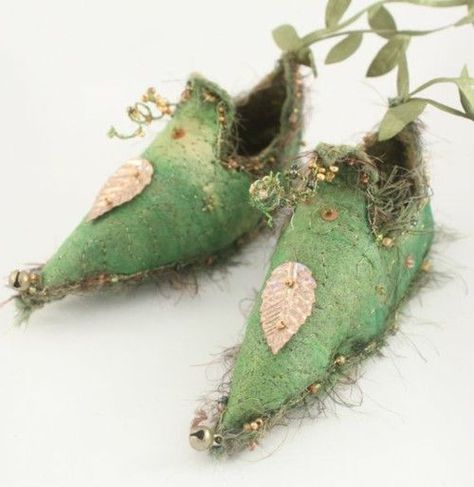 PixieWinks | Age shouldn’t affect you. It’s just like the size...  #vintageshoes #vintagevibes #vintagegal Fairy Shoe, Pixie Shoes, Fairy Slippers, Shoe Ornaments, Fairy Shoes, Elf Shoes, Fairy Outfit, Felt Fairy, Fairy Clothes