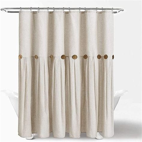 Cotton linen blend, high-quality fabric. Linen buttons are the ideal bathroom shower curtain for your tattered, stylish, modern or farmhouse decor. The pleated hem and button edge shower curtain can enhance your space. Double Shower Curtain, Extra Long Shower Curtain, Bathroom Canvas, Farmhouse Shower Curtain, Long Shower Curtains, Farmhouse Shower, Ideal Bathrooms, Boho Shower Curtain, Curtain Designs