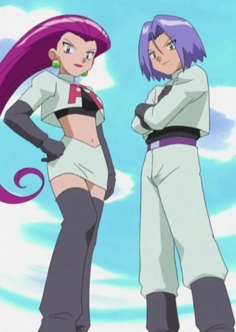 Pokemon Villains Team Rocket, Jessy James Team Rocket, Jessie And James Fanart, Slay Characters, Jesse Pokemon, Team Rocket Costume, Pokemon Jessie And James, Pokemon Jessie, Equipe Rocket Pokemon