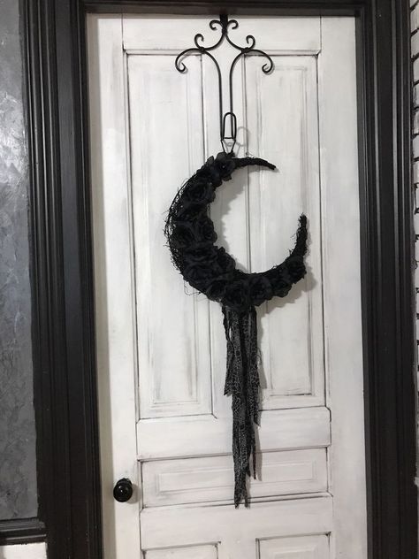 Bedroom Door Decor, Mantle Wreath, Moon Wreath, Goth Hippie, Victorian Fabric, Gothic Rose, Goth Home, Goth Home Decor, Goth Decor