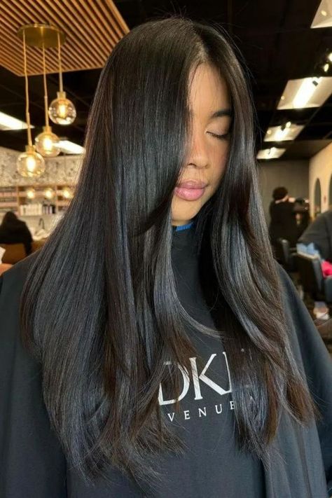 Long Black Hair Long Straight Hair Long Layers, Black Hair Haircut Long, Straight Hair Haircuts Women, Long Black Haircut, Straight Haircuts For Long Hair, Long Hair Round Face Haircuts, Layers For Long Straight Hair, Long Layers Black Hair, Long Layered Haircuts Straight Hair