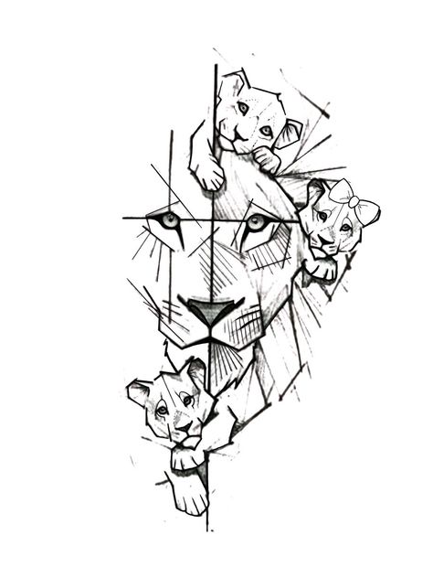 Tattoo Idea Family, Big Five Tattoo, Lion Family Tattoos For Men, Tattoos For Moms With Kids Sons, Tattoo Lion Family, Lion Outline Tattoo, Tattoo Ideas For Family, Lion Family Tattoo, Lion And Cub Tattoo