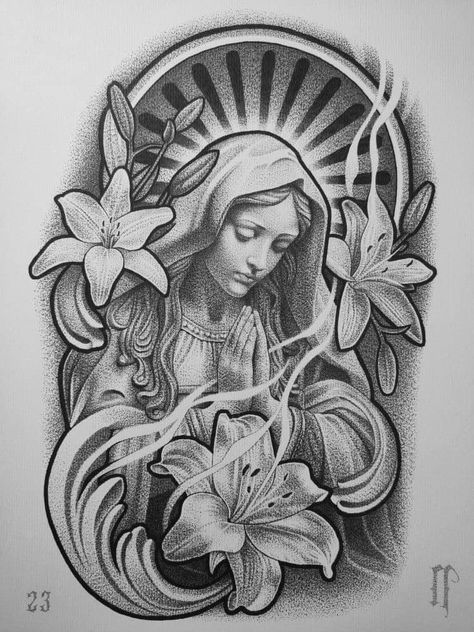 Christian Art Tattoo, Mary Tattoo, Realistic Tattoo Sleeve, Ballpoint Pen Drawing, Chicano Art Tattoos, Chicano Drawings, Religious Tattoos, Realistic Tattoo, Tattoo Design Book