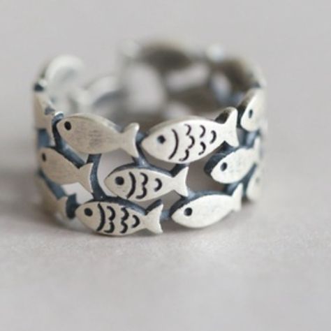 Fisher Of Men Swimming Fish Titanium Stainless Steel Boutique Adjustable Ring - New With Tags - Be A Fisher Of Men Symbolic Adjustable Ring Fish Ring, Knuckle Ring, Cute Fish, Birthday Ring, Open Ring, Ring Ring, Jewelry Party, 925 Sterling Silver Jewelry, Boho Hippie