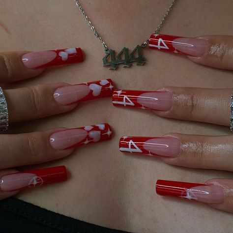 Cute Simple Nails Acrylic Coffin Long, Angel Numbers Nails Acrylic, Angel Number Nails 444, Valentine’s Day Sets Nails, Spring Acrylic Nails Square Long, Medium Square Valentines Nails, Gel X Valentines Nails, Long Square Acrylic Nails French Tip, 444 Nails Acrylic