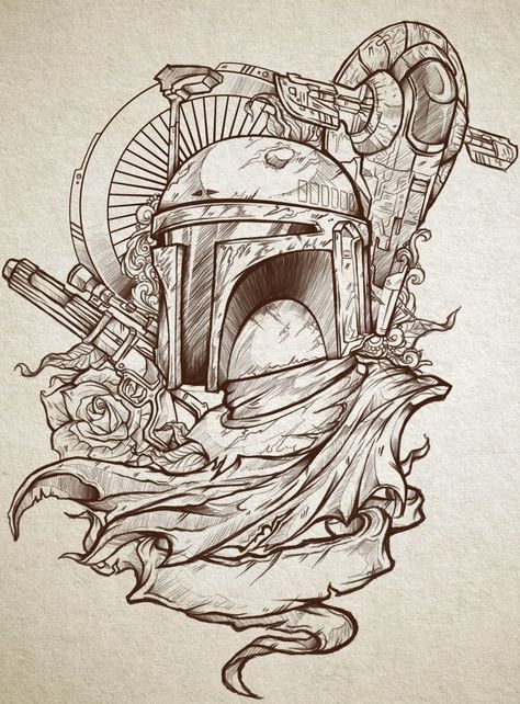 Boba Fett Tattoo, Star Wars Tattoo Sleeve, Tree Drawings Pencil, Star Wars Design, Star Wars Drawings, Star Wars Tattoo, Desenho Tattoo, Star Wars Artwork, Geek Art