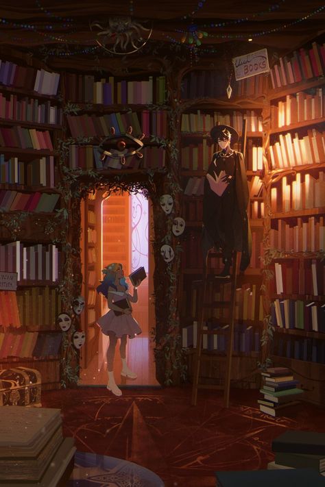 Library Illustration, Magical Library, Watercolor House Painting, Witch Art, Fantasy Art Landscapes, Ethereal Art, Dreamy Art, Environment Concept Art, Art Inspiration Drawing