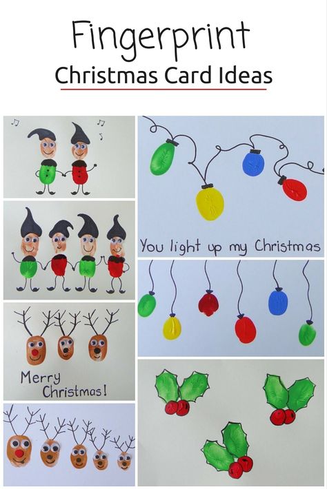 Fingerprint Christmas Card Ideas - more on the blog Christmas Card Ideas For Kids, Parent Holiday Gifts, Fingerprint Christmas, Christmas Card Ideas, Christmas Cards Kids, Christmas School, Preschool Christmas, Diy Christmas Cards, Christmas Crafts For Kids