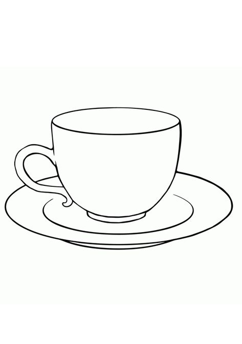 Printable Tea Coloring Pages For Kids Teacup Coloring Pages, Tea Cup Outline, Tea Party Coloring Pages, Tea Coloring Pages, Coffee Coloring Pages, Cup Drawing, Brain Drawing, Plate Drawing, Creative Clips Clipart