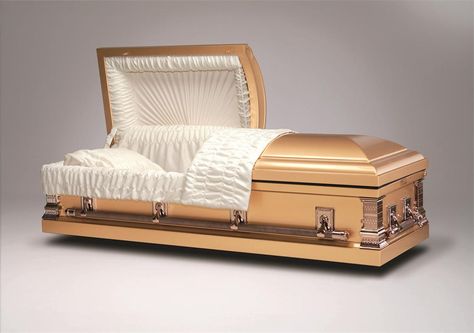 Gold casket - fit for a Queen, or who ever can afford it Gold Casket, Basic Photo Editing, Halloween Funny, Storage Bench, Queen, Bed, Gold, Furniture, Home Decor