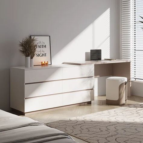 Dresser And Desk | Wayfair Desk Dresser Combo, Expandable Desk, Multifunctional Desk, Desk Brown, Calm Atmosphere, Bedroom Colour, Dresser Desk, Bedroom Desk, Clean Bedroom