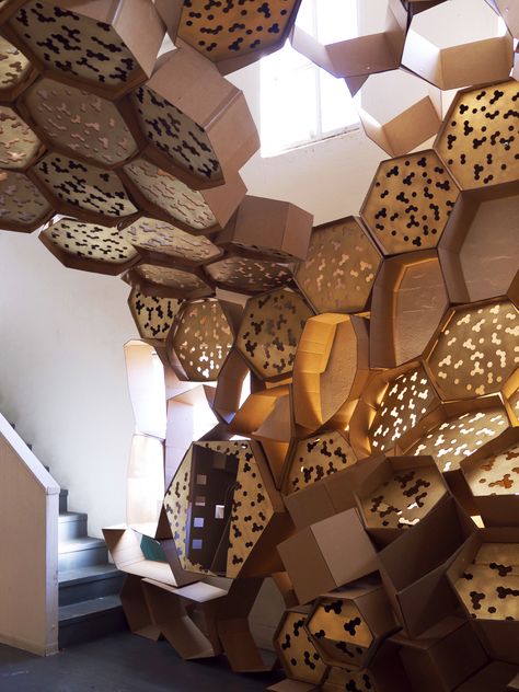 Arch Students Build a Hive - Dwell Indoor Beehive, Honeycomb Architecture, Bee Hexagon, Cardboard Sculpture, Bee Inspired, Interior Design Concepts, Bee Art, Honeycomb Pattern, Display Design