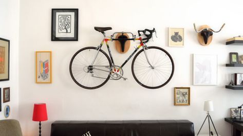 10 stylish ways to store your bike indoors – Makeful Kids Bike Storage, Garage Apartment Floor Plans, Gear Room, Flat Interior Design, Bicycle Storage, Bicycle Rack, Flat Interior, Small Space Storage, Bike Storage