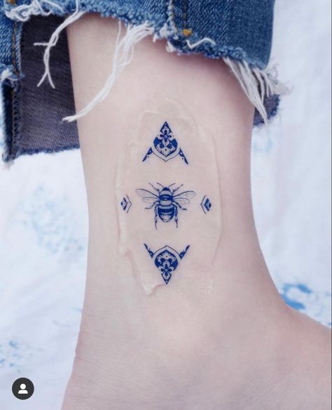 Blue Ink Tattoos, Watercolor Rose Tattoos, Dna Tattoo, Coffee Tattoos, Blue Tattoo, Flash Tattoo Designs, Tatuaje A Color, Bee Tattoo, Makeup Tattoos