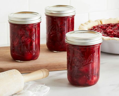 Cherry Pie Filling Canning Recipe | Ball® Mason Jars Cherry Recipes Canning, Mixed Berry Pie Filling, Pie Filling Canning, Berry Pie Filling, Sour Cherry Pie, Almond Pie, Mixed Berry Pie, Sweet Cherry Pie, Bourbon Cherries