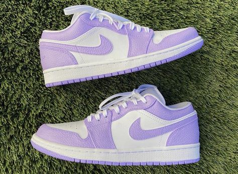 Purple Custom Air Jordan 1's! These will be done on classic white Nike Air Jordan 1's. Purple Nike Air, Sepatu Air Jordan, Custom Air Jordan 1, Air Jordan 1s, White Nike Air, Nike Shoes Girls, Preppy Shoes, Purple Nikes, Cute Nike Shoes