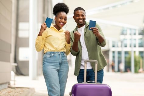 Photo black travelers couple gesturing y... | Premium Photo #Freepik #photo #business-travel #business-trip #passenger #people-travel Flight Design, Church Graphic Design, House Cleaning Services, Travel Pics, Travel Business, Business Trip, Travel Design, Social Marketing, House Cleaning