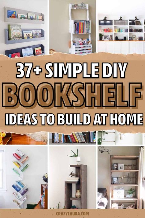 Want to build your own DIY bookshelf but need some inspiration to get started? These shelving tutorials and plans will help you make yours perfect the first time around! Organisation, Diy Space Saving Bookshelf, Bookshelf Out Of Crates, Creative Bookcase Ideas, Diy Nursery Bookshelf, Closet Bookshelf Ideas, Diy Wall Bookshelf, Bookshelf Diy Ideas, Wall Book Shelf Ideas