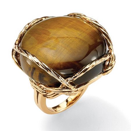 Wrap this around your finger. Exotic large tiger\'s-eye gemstone makes a bold impression atop this stunning ring designePrice - $39-hXd3rqvI Rings Amazon, Channel Set Rings, Twist Jewelry, 14k Gold Plated Jewelry, Brown Rings, Brown Tiger Eye, Eye Pillow, Tiger Eye Jewelry, Palm Beach Jewelry