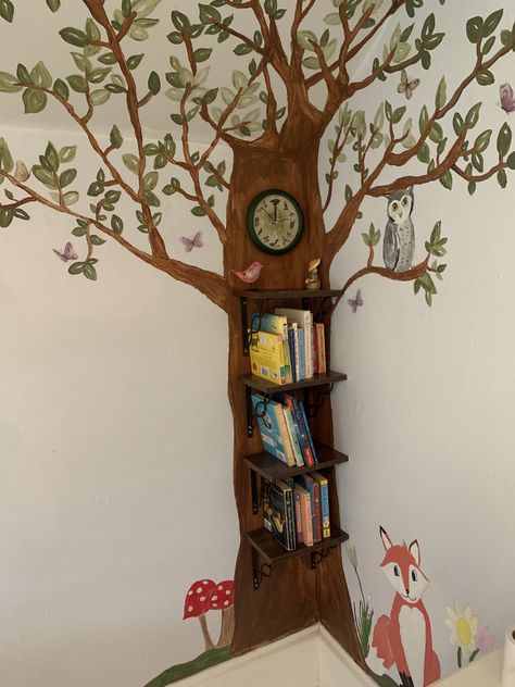 Share the magic of reading! Turn a tree mural into a whimsical bookshelf for a child’s room. Forest Kids Room, Book Nook Kids, Reading Tree, Bookstore Design, Tree Bookshelf, Fairytale Decor, Wall Murals Diy, Vintage Bookshelf, Bookshelf Art