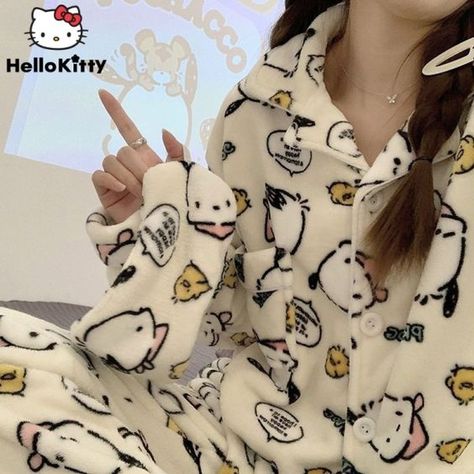 Pochacco Clothes, Sanrio Pyjama, Pochacco Outfit, Pochacco Pajamas, Sanrio Pjs, Cute Pj Outfits, Sanrio Pajamas, Cute Nightwear, Velvet Loungewear