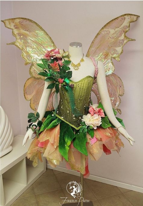 Fall Fairy Costume, Forest Fairy Costume, Curly Hair Sew In, Firefly Path, Fairy Costume Diy, Fairy Gown, Enchanted Forest Theme, Fairy Cosplay, Rose Fairy