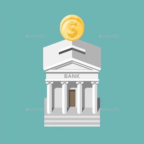 Investment Money, Bank Building, House Icon, Building Business, Money Safe, Vector Character Design, Banks Building, Architecture Background, Vector Art Illustration