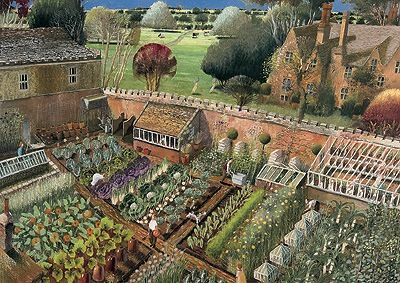 English walled kitchen garden Chalk Pastel, Victorian Kitchen, Garden Illustration, Potager Garden, Victorian Garden, Organic Vegetable Garden, Veg Garden, Organic Gardening Tips, Wall Garden