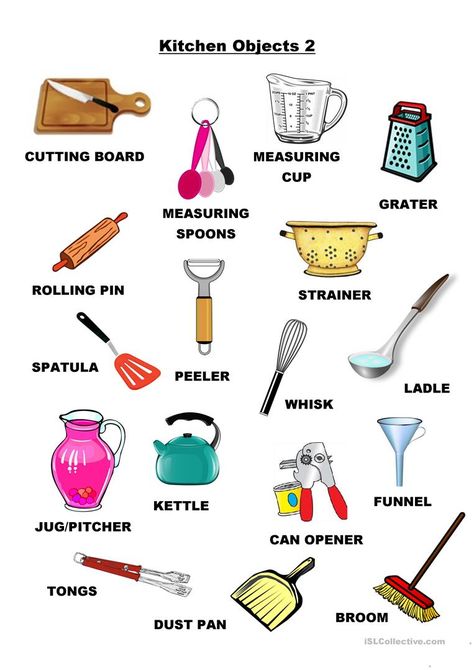 Kitchen Objects 2 - English ESL Worksheets for distance learning and physical classrooms Kitchen Objects, Learning English For Kids, English Learning Spoken, English Vocab, Kids English, English Verbs, Good Vocabulary, English Language Teaching, English Lessons For Kids