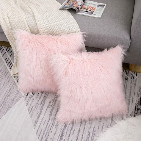 Pink Dorm Room Decor, Seat Window, Fluffy Throw Pillows, Pink Dorm Rooms, Pink Dorm, Faux Fur Throw Pillow, Fur Throw Pillows, Fur Throw, Wool Throw