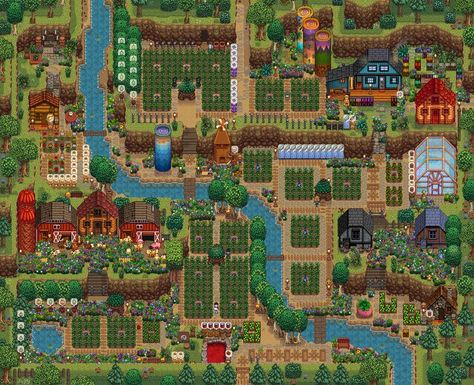 Stardew Valley Forest Farm Layout, Forest Farm Layout, Hillside Farms, Stardew Farms, Forest Farm, Stardew Valley Layout, Stardew Valley Tips, Stardew Valley Farms, Farm Layout