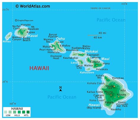 Hawaii Maps & Facts - World Atlas Waimea Kauai, Hawaiian Islands Map, Map Of Hawaii, Lahaina Maui, Waimea Canyon, Hawaii Volcano, Volcano National Park, Island Map, Big Island Hawaii