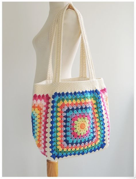 Granny Square Bag Crochet Purse Cottagecore Bag Patchwork - Etsy Granny Square Bags, Tod Bag, Granny Square Bag Crochet, Square Bag Crochet, Sac Granny Square, Cottagecore Bag, Crochet Beach Bags, Patchwork Tote Bags, Diy Crochet Bag