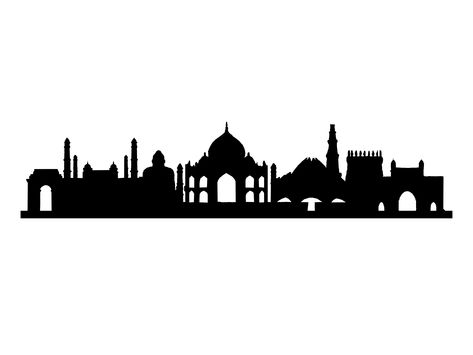 Indian Skyline Vector Delhi Monuments, Indian Monuments, Courtroom Sketch, Graphic Design Jobs, Silhouette Drawing, Famous Monuments, Skyline Silhouette, Live Screen Wallpaper, Indian Patterns