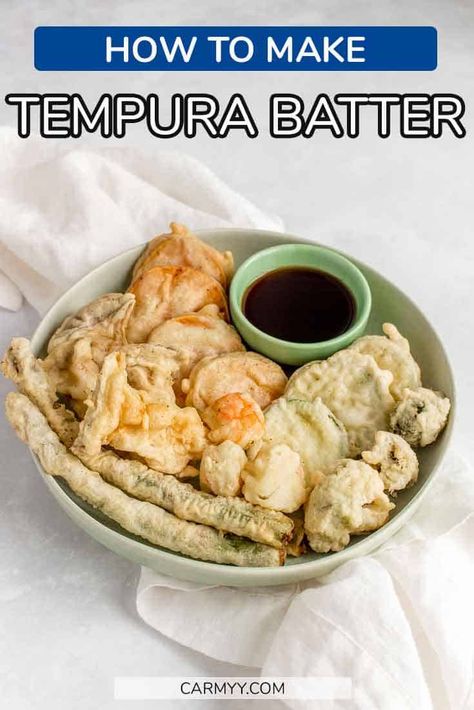 Making Japanese Tempura Batter at home is super easy with this simple guide. Light, crispy, and super satisfying, you'll have fresh and crunchy tempura in no time! Tempura Recipes, Japanese Appetizer, Veggie Tempura, Tempura Dipping Sauce, Tempura Sauce, Tempura Vegetables, Vegetable Tempura, Tempura Recipe, Veggie Fries