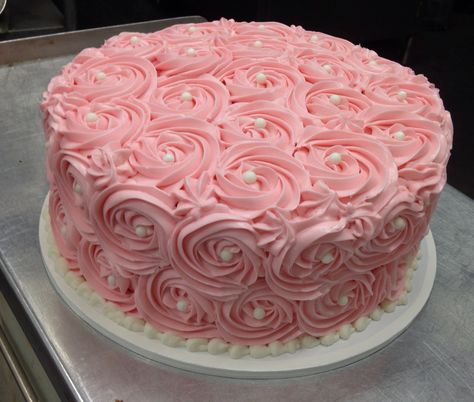 Pink Rosette Cake Ideas, Pink Rosette Cake, Birthday Surprise For Mom, Lemon And Coconut Cake, Pear Cake, Rosette Cake, Baby Shower Cakes Girl, Girl Cupcakes, Flowers Birthday