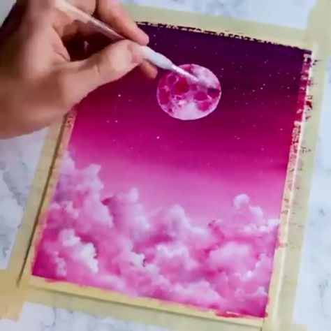 4,952 Likes, 108 Comments - 🖌Best watercolor art🖌 (@watercolor_guide) on Instagram: “Write MOON in your language 😉 👉Follow us: @watercolor_guide Use our tag to be featured:…” Feeling Journal, Journal Bullet, Cute Canvas Paintings, Galaxy Painting, Sky Painting, Small Canvas Art, Galaxy Art, Cloud Painting, Pink Clouds