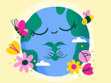 Happy Earth Day 🌍💚 by Diana Stoyanova on Dribbble Love Earth Art, Sustainable Drawing, Earth Character Design, The Earth Drawing, Earth Character, Rainforest Landscape, Earth Day Images, Earth Day Drawing, Illustrator Character